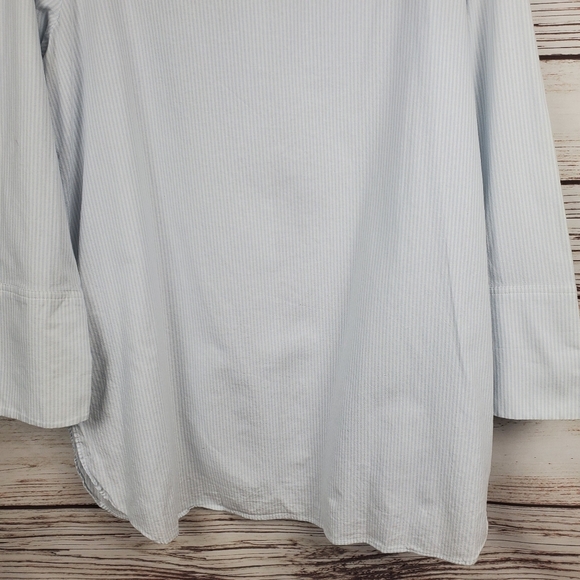 John Mark Womens Large Blue/White Stripe Portrait Collar Button Down Shirt Top - Picture 9 of 10